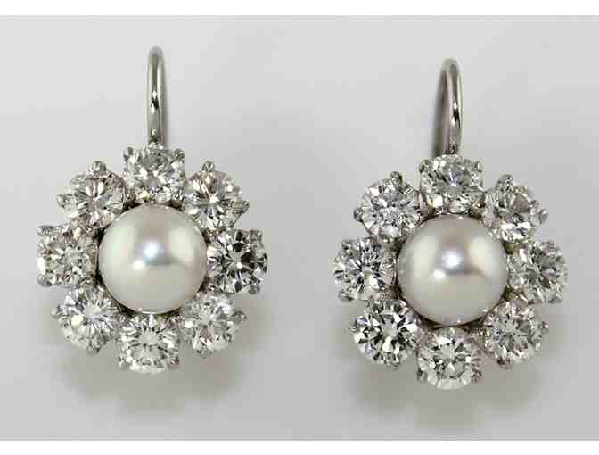18kt. White Gold, Pearl and Diamond Drop Earrings by JAMES MARTIN