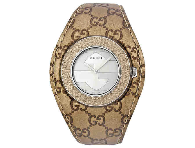 GUCCI U-Play Silver Dial Champagne Leather Watch