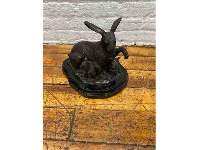 Handmade Bronze Sculpture of a Rabbit Family