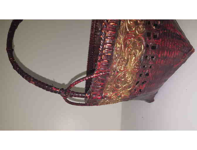 Woven rattan with maroon lacquer and gold decoration lunch basket