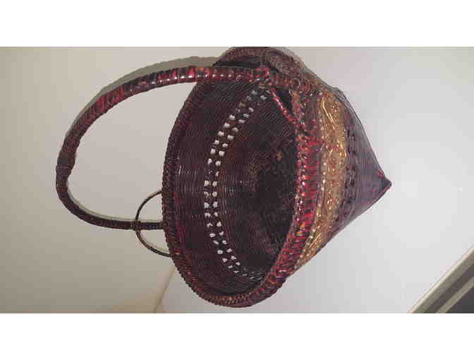 Woven rattan with maroon lacquer and gold decoration lunch basket