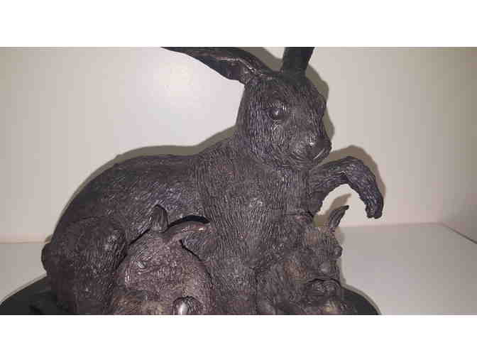 Handmade Bronze Sculpture of a Rabbit Family