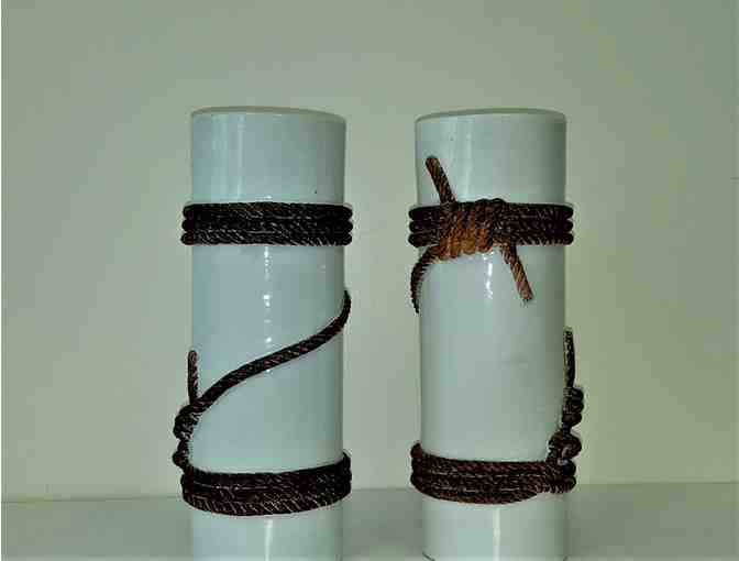 Porcelain vases with rope detail from Thailand, pair