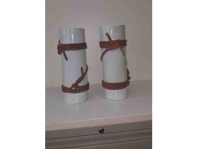 Porcelain vases with rope detail from Thailand, pair