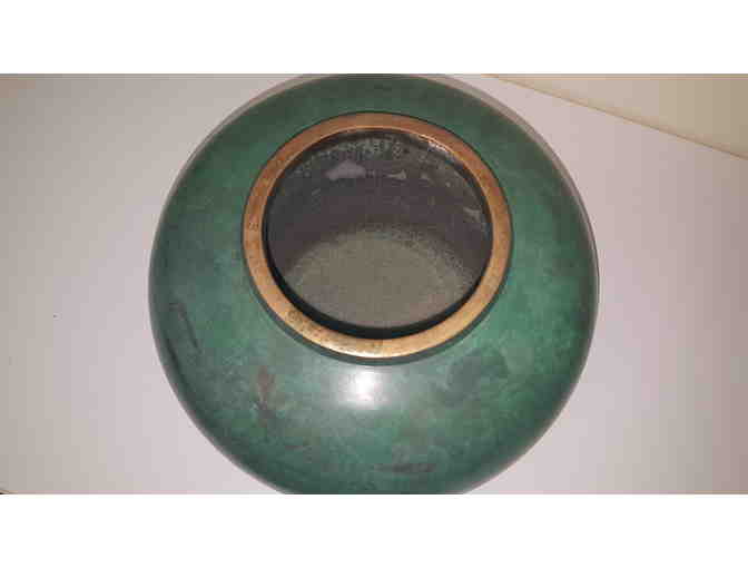 Bronze vase with antique verde patina and brass trim