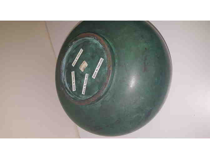 Bronze vase with antique verde patina and brass trim