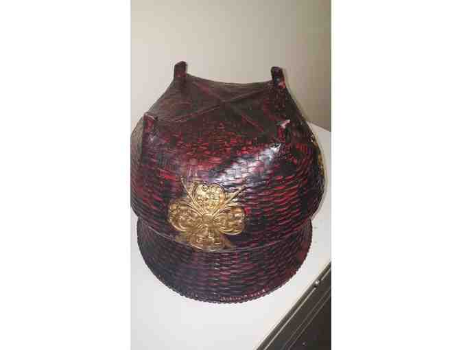 Open Planter, woven rattan with maroon lacquer and gold decoration