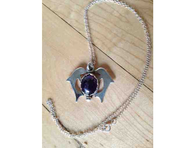 Dolphin pendant with Amethyst stone and sterling silver chain by Lee Drake Designs