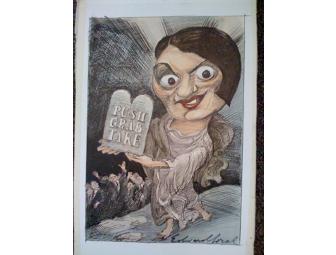 Original Ed Sorel Cartoon of Ayn Rand and copy of Sorel's Literary Lives