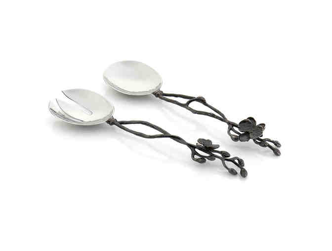 MICHAEL ARAM BLACK ORCHID BOWL LARGE & MATCHING SERVING UTENSILS