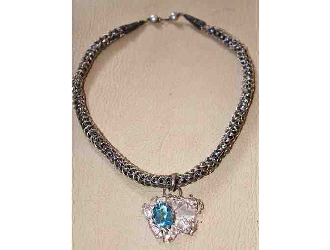 Sterling silver, gold, topaz and pearl necklace