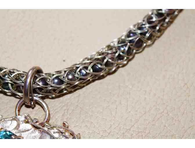 Sterling silver, gold, topaz and pearl necklace