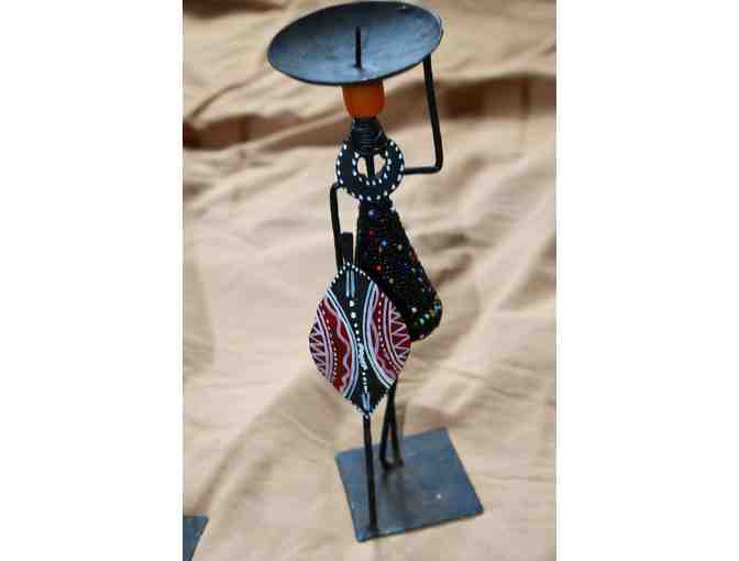 Beaded Maasai woman warrior candlesticks