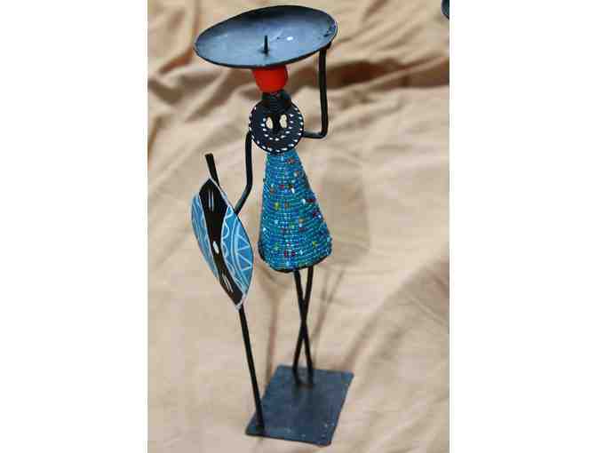 Beaded Maasai woman warrior candlesticks