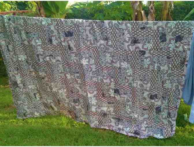 Handmade light spring green/neutral Kitenge Quilt - Unique Tanzanian item!