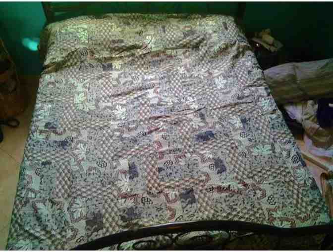 Handmade light spring green/neutral Kitenge Quilt - Unique Tanzanian item!