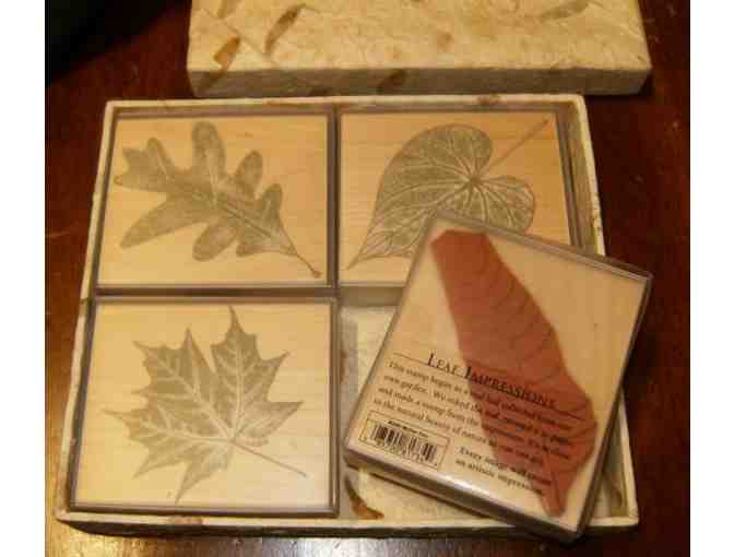 Leaf Impressions Rubber Stamp Set of Four in Natural Paper Gift Box