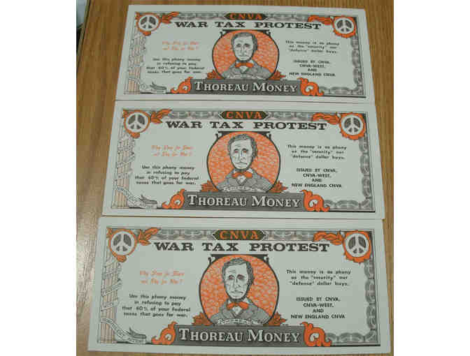 Thoreau Money: War Tax Protest, by the Committee for Nonviolent Action (3 pieces)