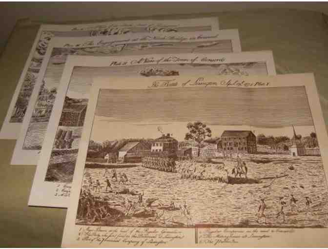 Reproduction Set of Four Amos Doolittle Prints, Battles of Concord and Lexington, 1775