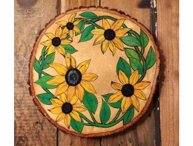 Sunflower-Designed Live-Edge Woodcraft Centerpiece / Wall Hanging, by Burning Woman