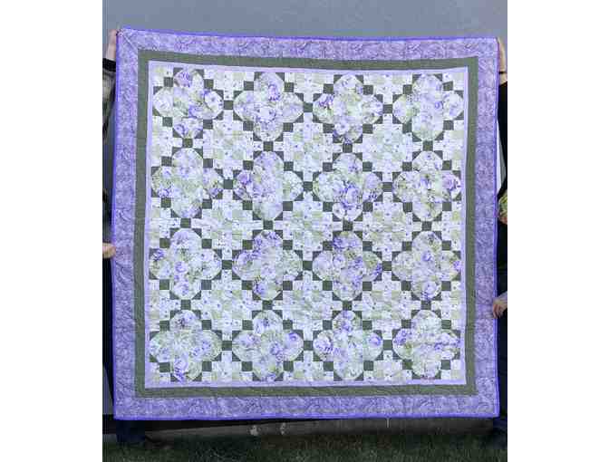 Two-sided Handmade 7x7 quilt with Purple Floral and Butterfly Print
