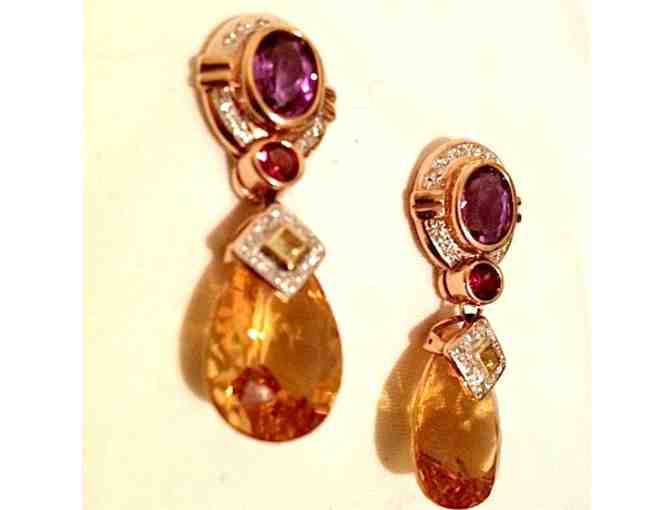 Diamond, Citrine, Amethyst 14Kt post earrings
