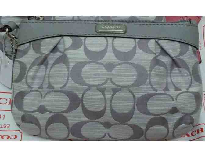 Coach Shantung Pleated Medium Grey Wristlet - new with tags