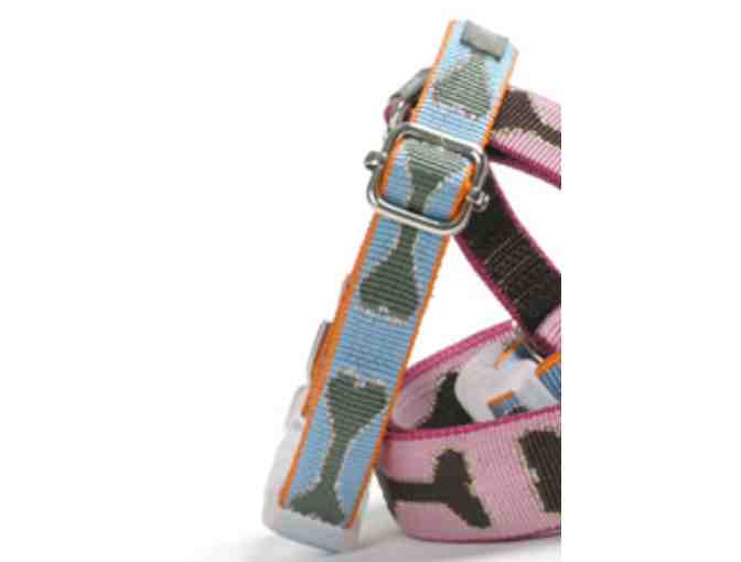 trixie + peanut adjustable designer step-in harness in 'Bone a Fido Blue' - 14' - 20'