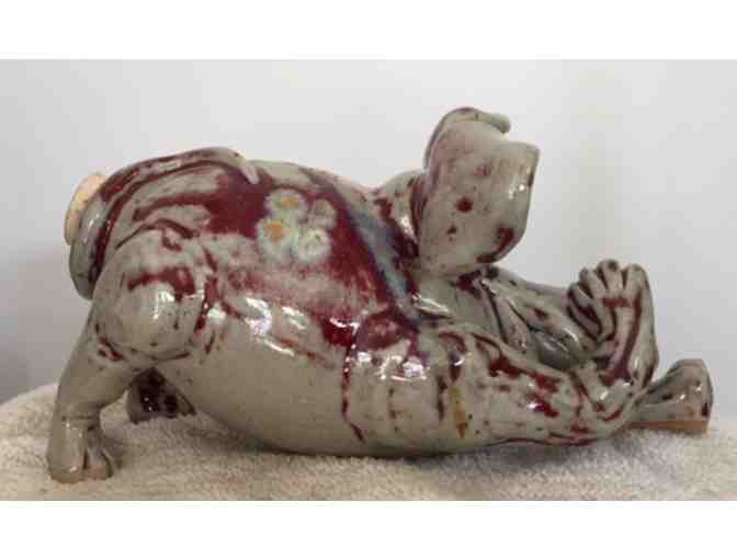 Artisan-Crafted Ceramic Play Bow Dog