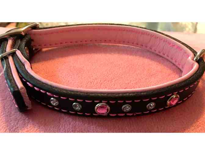 Bejeweled Leather Collar, Pink, 16 inch