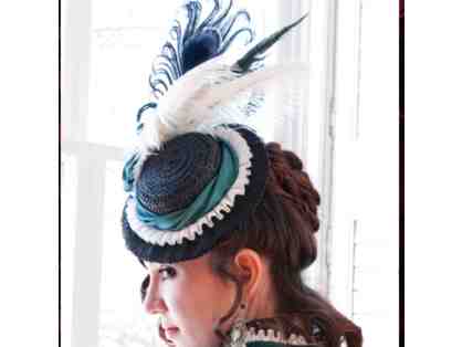 Auralynne Splendor Steampunk Straw hat - Ocean Green, White, and Black