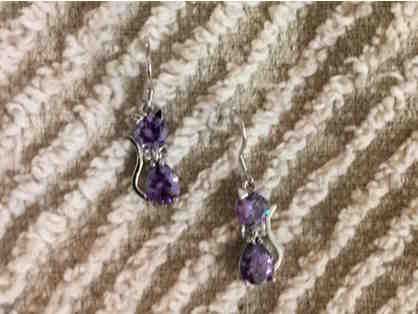 Crystal Cat Earrings - Amythest color dangles