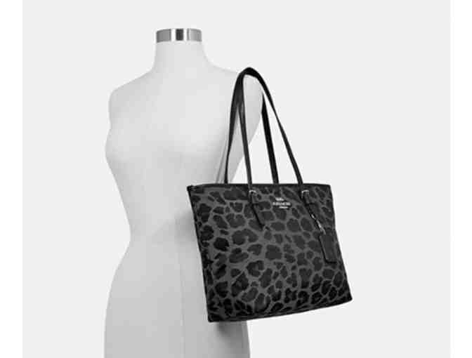 Coach Zip Top Tote With Leopard Print