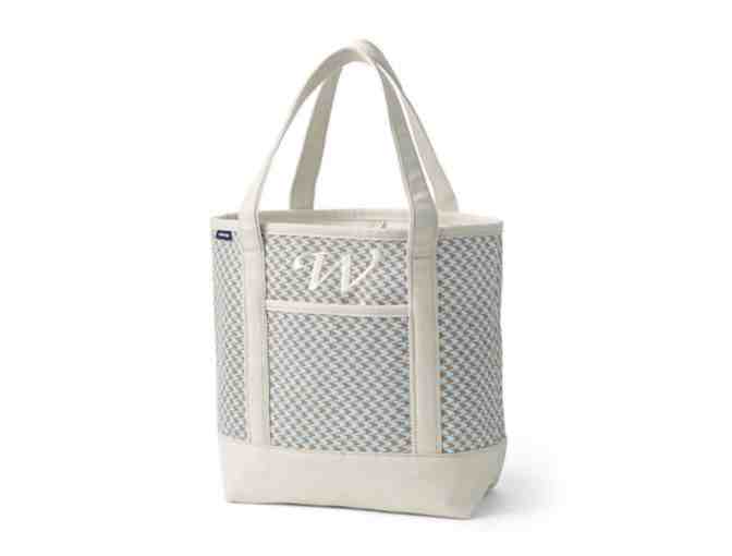 Land's End Light Crystal Blue Houndstooth Open Top Canvas Tote Bag