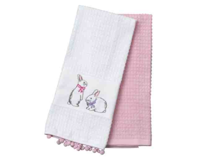 Casaba Bunny Fancy Embroidered Kitchen Towels with Pompom Trim - 2-Pack - Photo 1