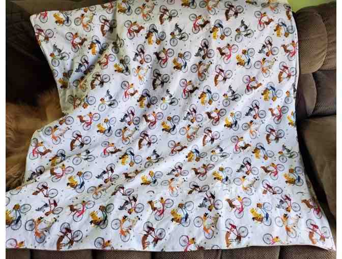 Handcrafted Lap Blanket - Stripes/Dogs on Bikes