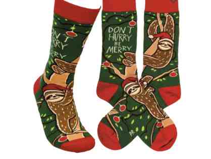 Christmas Sloth Don't Hurry Be Merry Socks