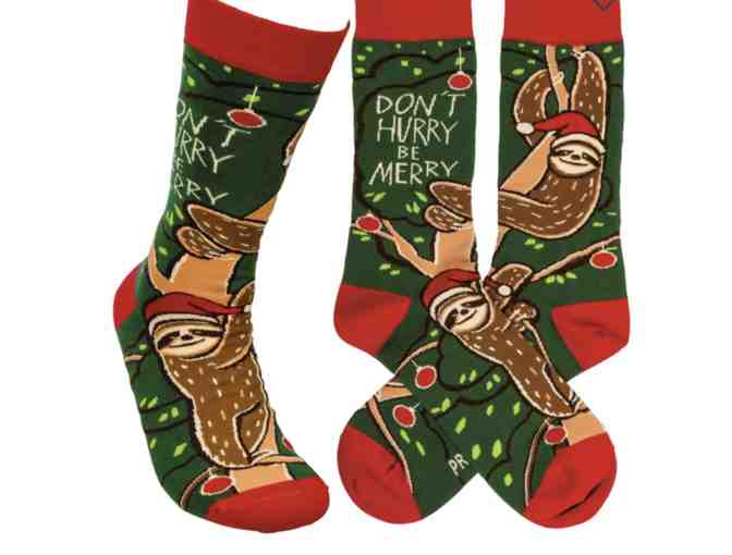 Christmas Sloth Don't Hurry Be Merry Socks - Photo 1