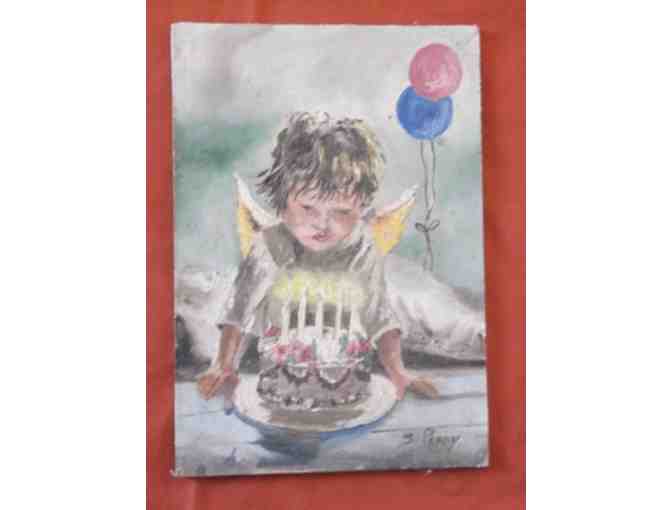 Oil Painting Titled 'Angel and Birthday Cake' by R.S. Perry