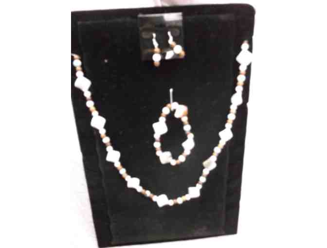 Amazonite & Shell Beaded Necklace, Bracelet & Earring set