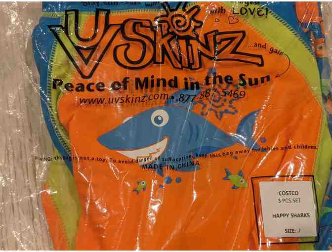 Boys 3pc Sun and Swin Set, UV Skinz Happy Sharks Size 7