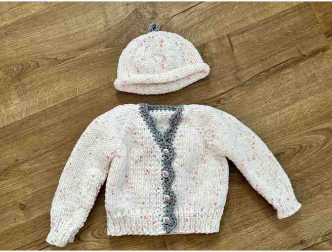 Handknit Baby Sweater, Hat & Teddy Bear - Floral
