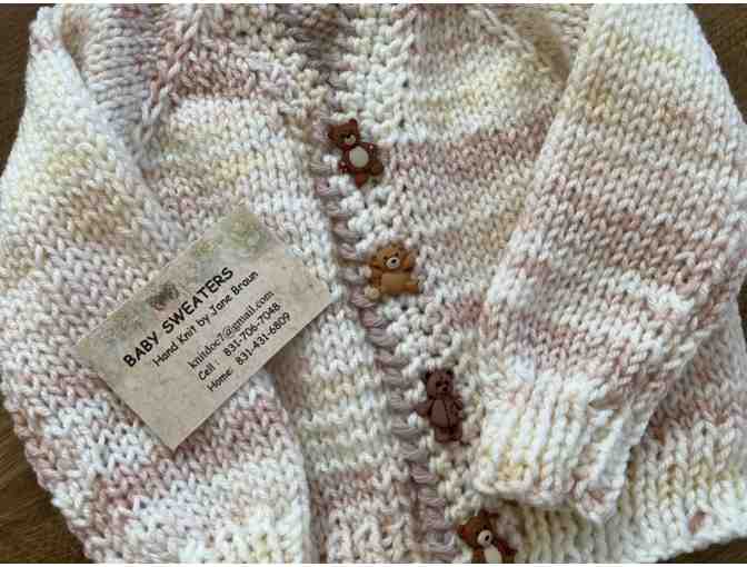 Handknit Baby Sweater, Hat & Teddy Bear- Light Stripes