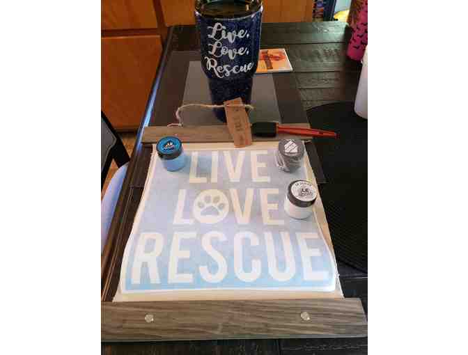 Blue Stainless Tumbler with Dachshunds and Live, Love, Rescue