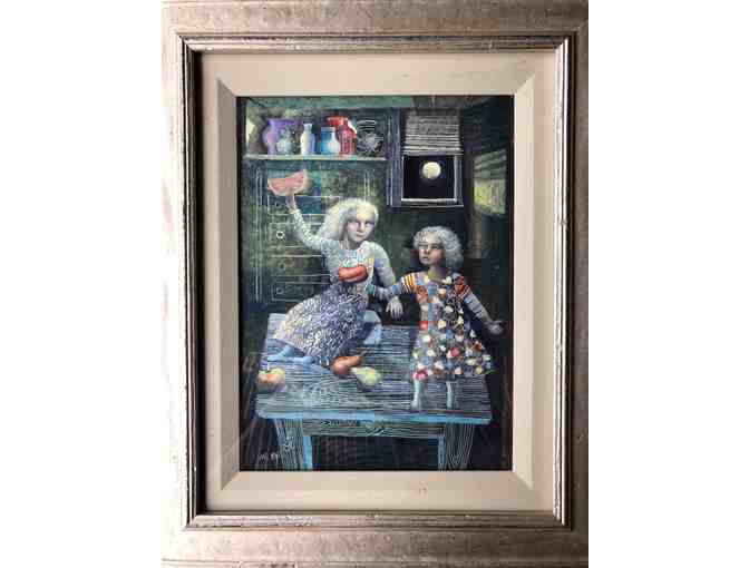 'Nocturnal Kitchen With Two Sisters' (2019) - Framed Art by Mick Rooney