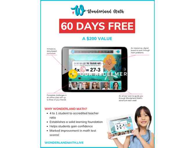 Wonderland Math online tutoring. 2 month subscription (1 of 10 listings in the auction)