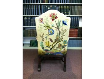 Elegant Crewel Work Wing Chair with Floral Design