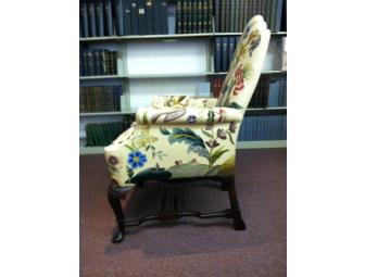 Elegant Crewel Work Wing Chair with Floral Design