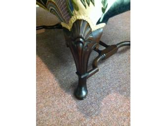 Elegant Crewel Work Wing Chair with Floral Design