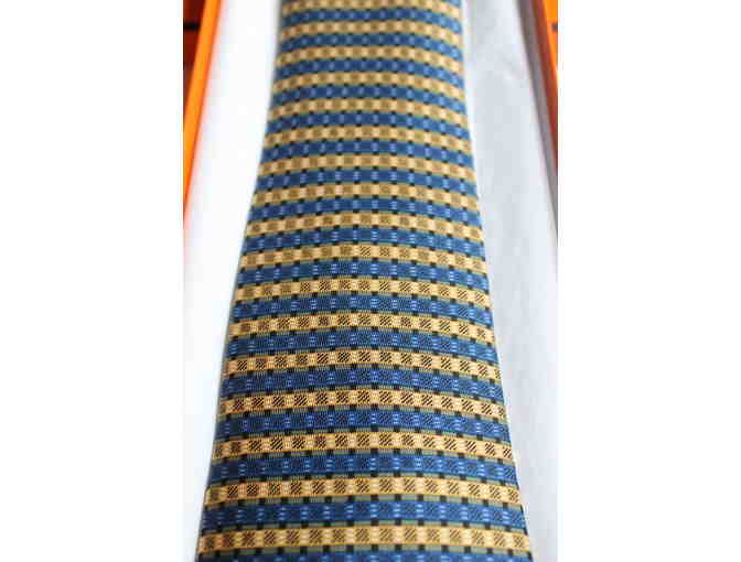 Pair of Hermes Silk Ties - Blue and Gold Collection